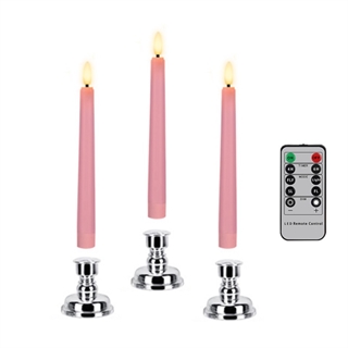 LED kronelys med fjernbetjening - lyserøde farver - 3 stk. per sæt